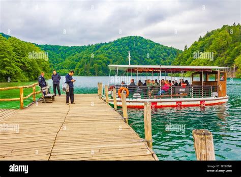 Ride Electric Boat Across Lake Kocjak At Pier In Plitvice Lakes