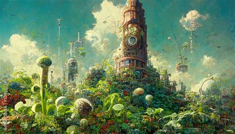 fantasy architecture. ancient clock tower. atompunk city. atompunk ...