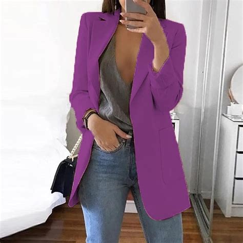 Ichuanyi Womens Casual Blazers Long Sleeve Solid Open Front Button Work Office Blazer Jackets