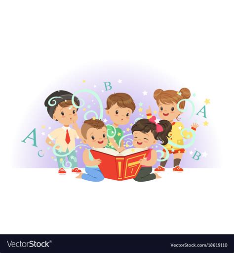 Adorable preschool kids boys and girls reading Vector Image