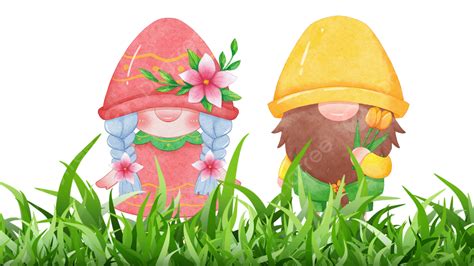 Spring Gnome Meadow Pink Hat Spring Gnome Grass Png Transparent