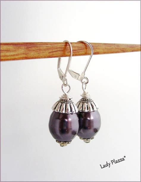 Boucles D Oreilles Perles De Culture Violette Prune Argent