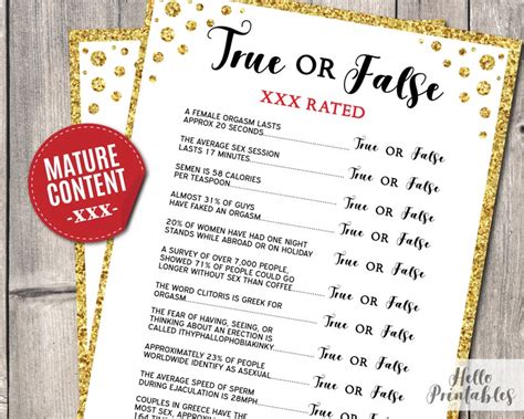 True Or False Sex X Rated Guess Bridal Shower Game Bachelorette Gold