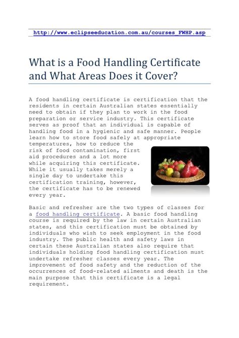 Food handling certificate