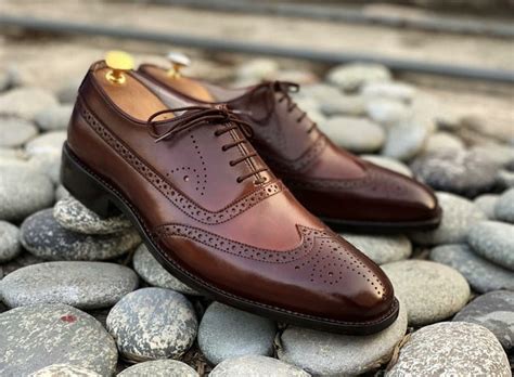 Oxford Brown Leather Wingtip Brogue Shoes For Men