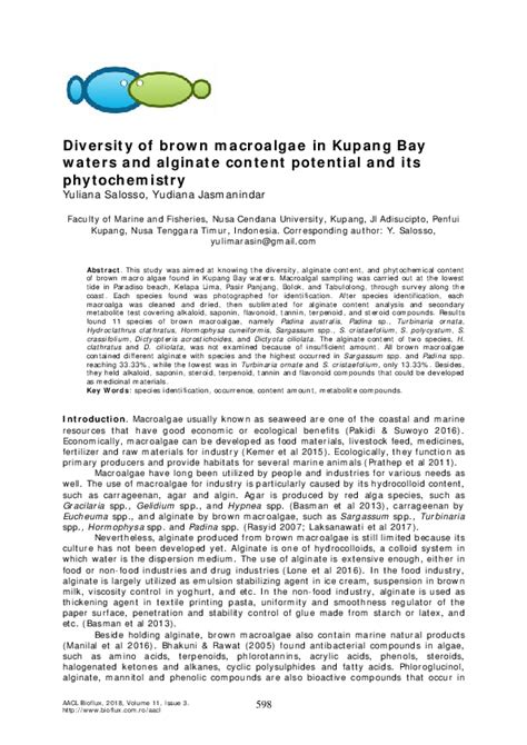 Pdf Diversity Of Brown Macroalgae In Kupang Bay Waters And Alginate