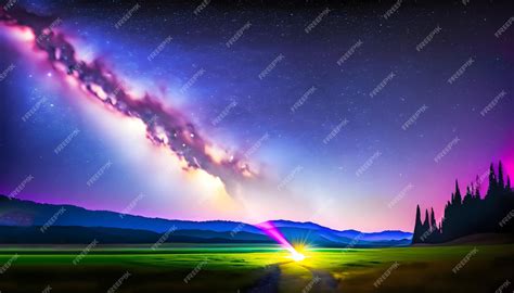 Premium Photo | A night sky with a rainbow and the stars