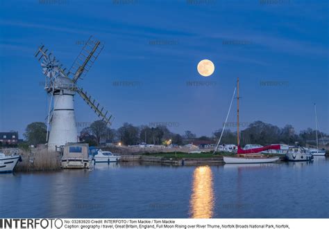 Full Moon Rising Over River Thurne Norfolk Broads National Park Norfolk