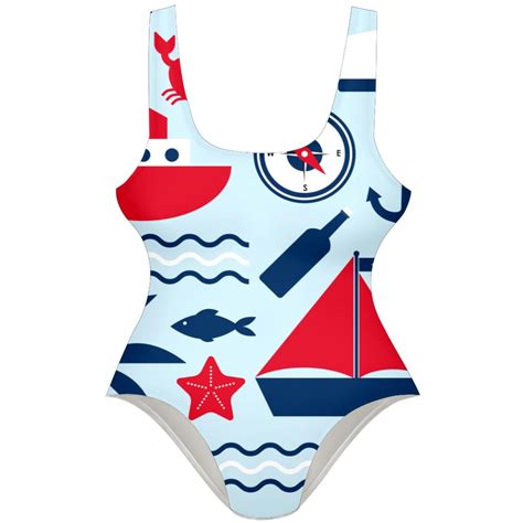 Ownsummer Blue Nautical Element Collection Pattern Stylish One Piece