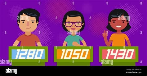 Quiz Show People Players Answer Questions Cartoon Vector