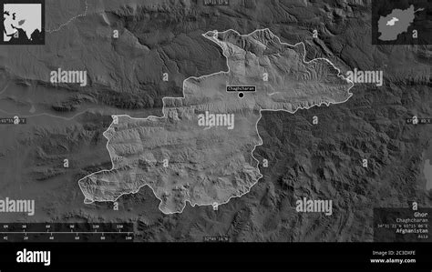 Ghor Province Of Afghanistan Grayscaled Map With Lakes And Rivers