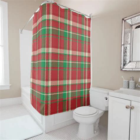 Red Green Christmas Plaid Pattern Shower Curtain Zazzle