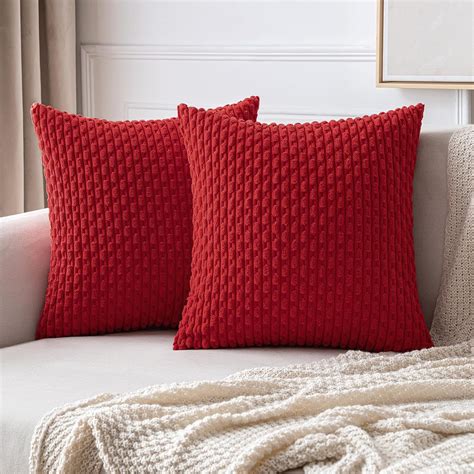 Miulee Red Throw Pillow Covers Soft Corduroy Decorative Set