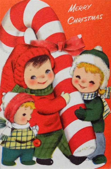 997 60s Children The Giant Candy Cane Vintage Diecut Christmas Card