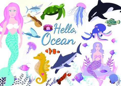 Instant Download Mermaid Clipart Undersea Animals Baby Girl Etsy New