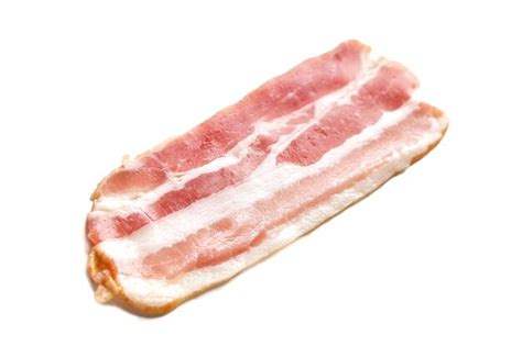 Premium Photo Bacon Strip Raw Smoked Pork Meat Slice Isolated On White