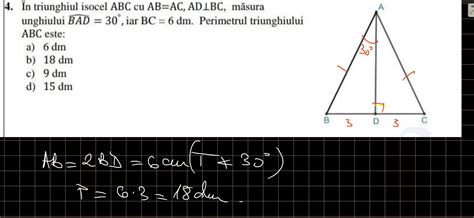 In Triunghiul Isoscel Abc Cu Ab Ac Adperpendicular Bc Masura