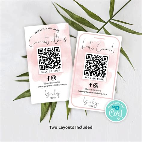 Social Media QR Code Business Cards Feminine Connect With Us - Etsy