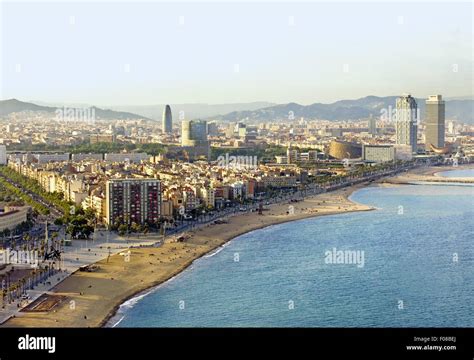 Aerial view of Barceloneta beach, Barcelona, Spain Stock Photo - Alamy