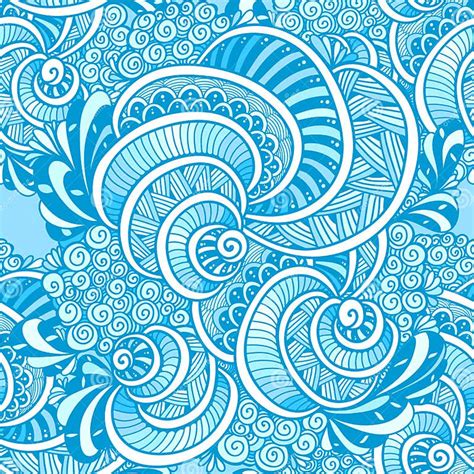 Abstract Zen Tangle Zen Doodle Marine Seamless Pattern Blue Stock