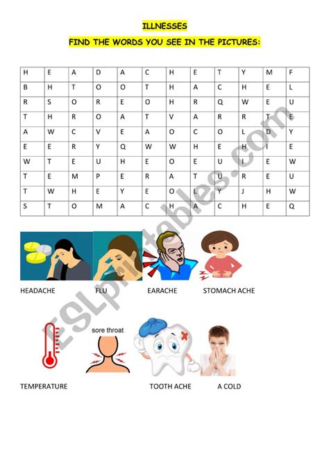 Illnesses Vocabulary Activity Esl Worksheet By Federic