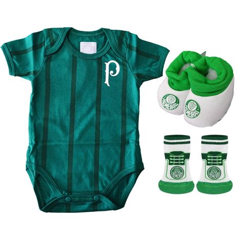 Kit Palmeiras Bebê Body Jogo Meia Pantufa Infantil Olden Sports