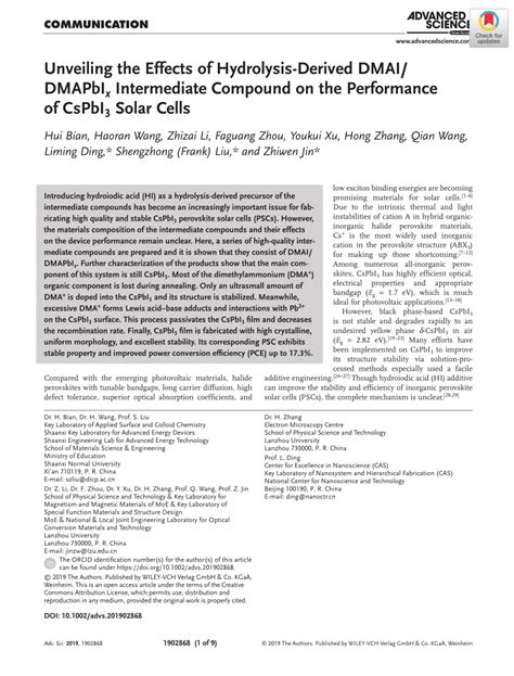 PDF Unveiling The Effects Of Hydrolysis Derived DMAI DMAPbIx