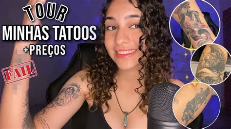 ASMR TOUR PELAS MINHAS TATUAGENS preços e significados YouTube