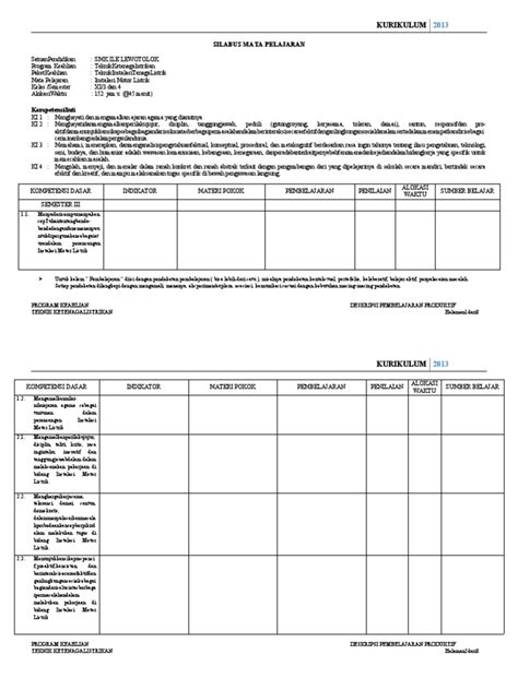 Silabus K 13 Instalasi Motor Listrik Kelas Xi Pdf