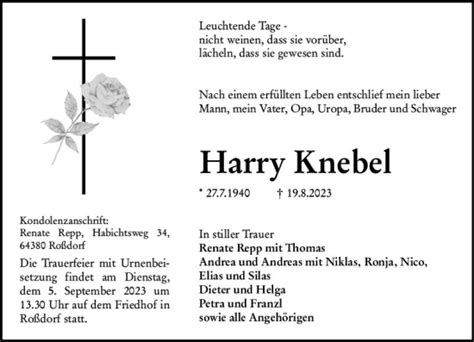 Traueranzeigen Von Harry Knebel Vrm Trauer De