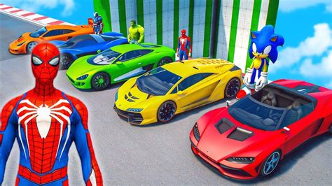 Hulk Sonic Spiderman Sport Cars Racing Challenge Competition In The