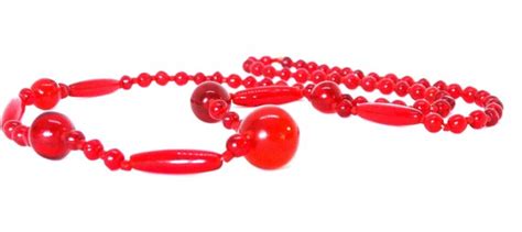 Vintage RED Glass Bead Necklace Long Flapper Single Strand Art