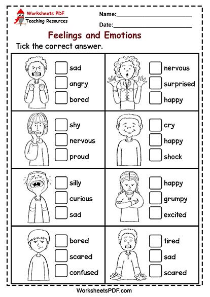 Tick The Correct Answer Emotions Worksheets Pdf