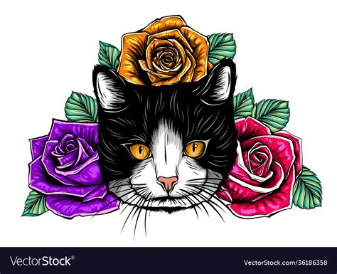 Color cat roses design art Royalty Free Vector Image