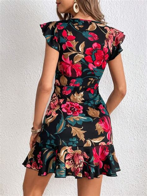 Shein Clasi Floral Print Ruffle Trim Dress Shein Usa