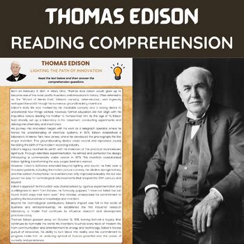 Thomas Edison Biography Reading Comprehension Famous Inventors Reading