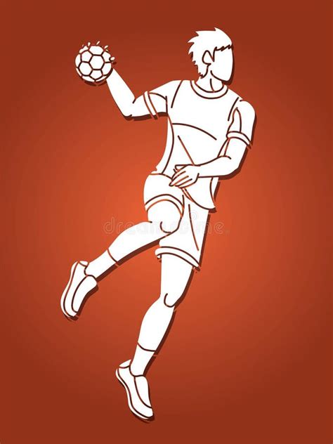 Handball Sport Male Player Team Action Cartoon Graphic Vector Stock