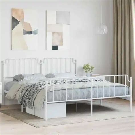 CADRE DE LIT M Tal Avec T Te De Lit Pied De Lit Blanc 183x213cm EUR 146