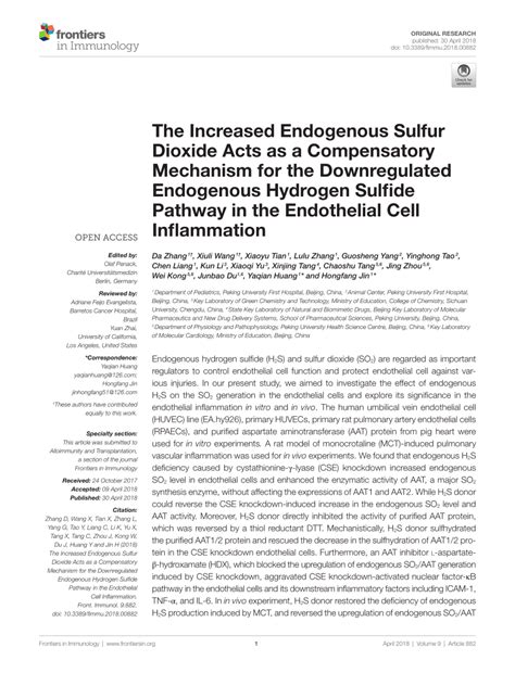 Pdf The Increased Endogenous Sulfur Dioxide Acts As A Compensatory