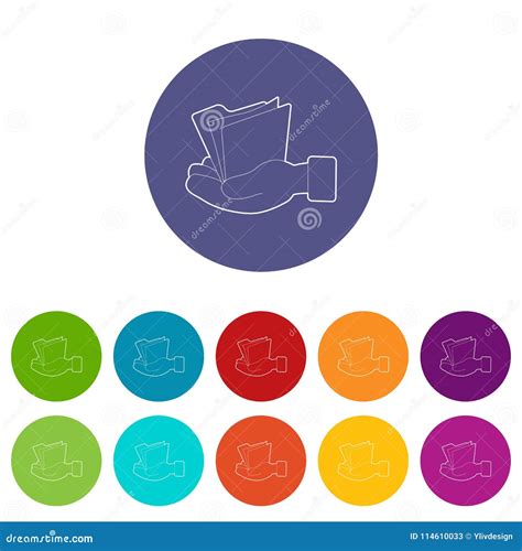 Hand Holding File Folder Icons Set Vector Color Stock Vector