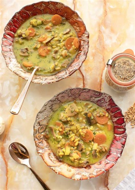 Mixed Mushroom Barley Soup With A Farro Variation The Vegan Atlas