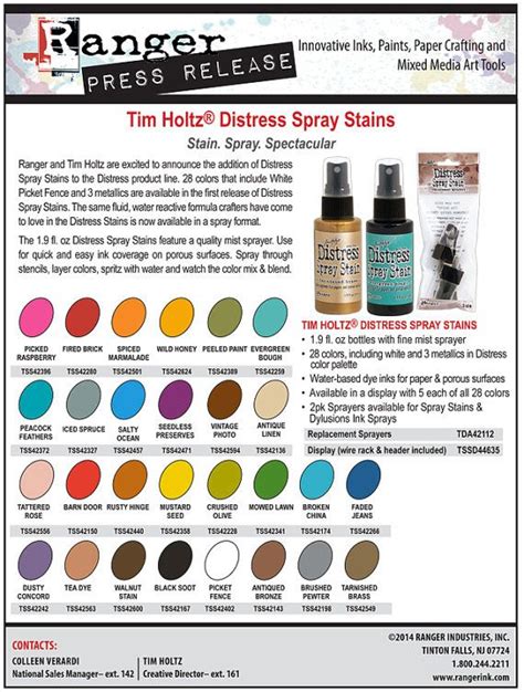 Ranger Tim Holtz Distress Spray Stains 52 Colors By Alleystamp Dylusions Ink Sprays Fine Mist