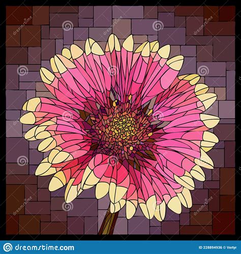 Vector Stained Glass Window With Blooming Gaillardia Stock Vector