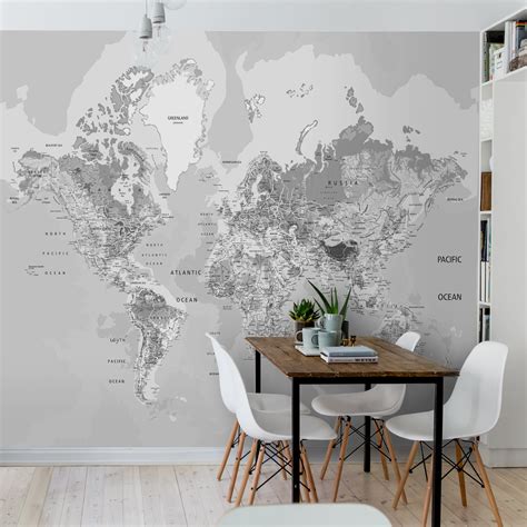 Papel De Parede Com Mapa Mundi Black And White Map Stixx® Adesivos