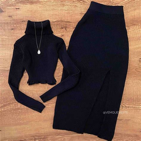 Conjunto Tric Modal Saia E Cropped Preto Vemqueveste Moda E Acess Rios