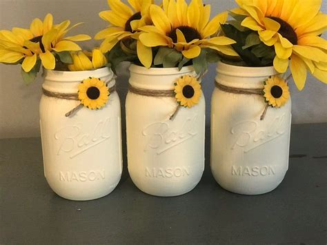 Sunflower Mason Jars Set Of On Mercari Mason Jar Crafts Diy Mason