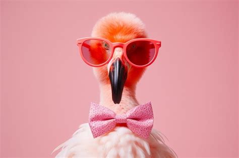 Premium Photo Flamingo Wearing Pink Sunglasses And Pink Bow Tie With