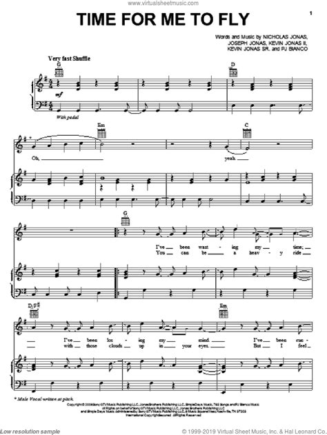 Jonas Brothers Time For Me To Fly Sheet Music For Voice Piano Or Guitar