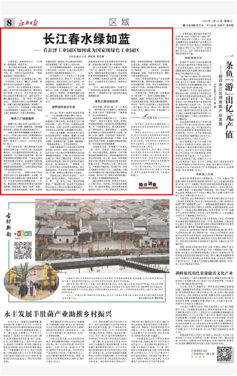 《江西日报》版面头条点赞彭泽县工业园区 新闻中心 博瑞德环境集团股份有限公司