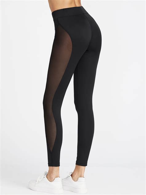 Black Sheer Mesh Insert Sport Leggings Sheinsheinside